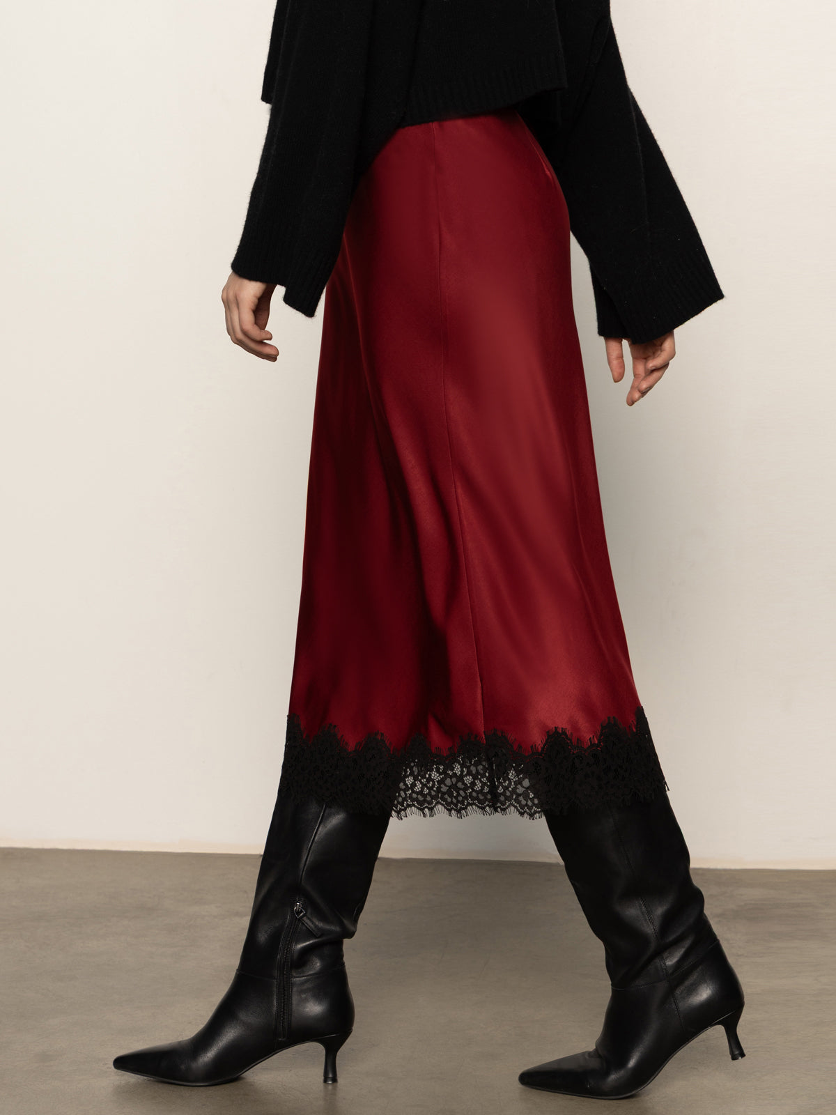 Slip Skirt With Lace Crimson