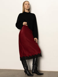 Slip Skirt With Lace Crimson