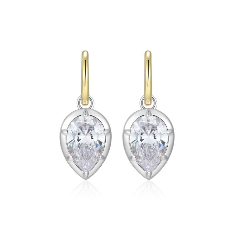 CZ Pear  Solitaire 2 in 1 Huggie Earring