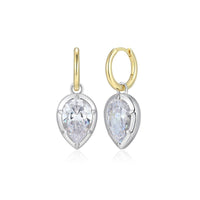 CZ Pear  Solitaire 2 in 1 Huggie Earring