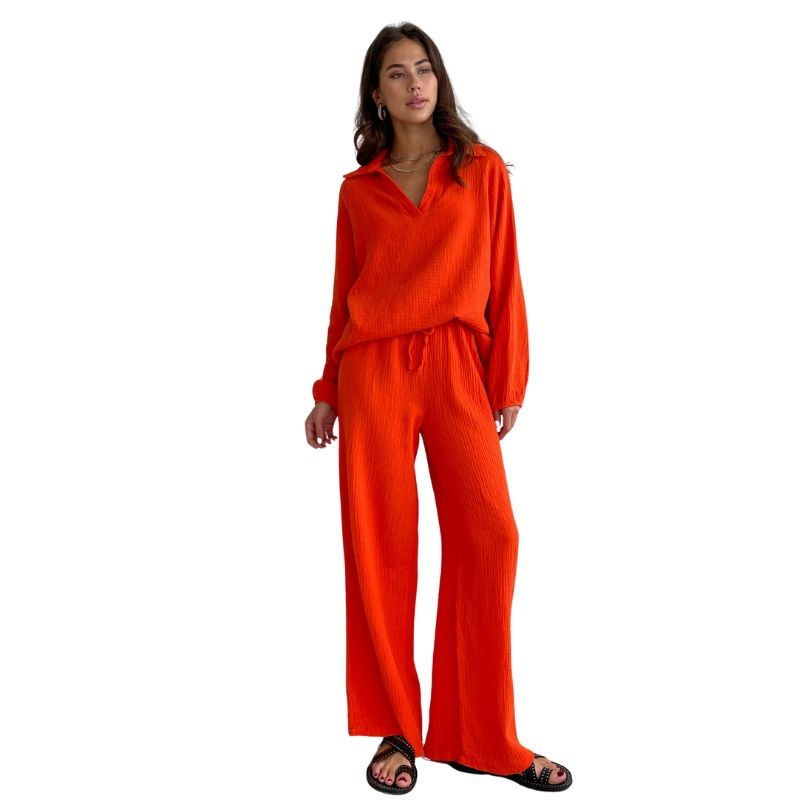 2 piece pant and top in amber/ orange cotton gauze - Selina set by Charli 
