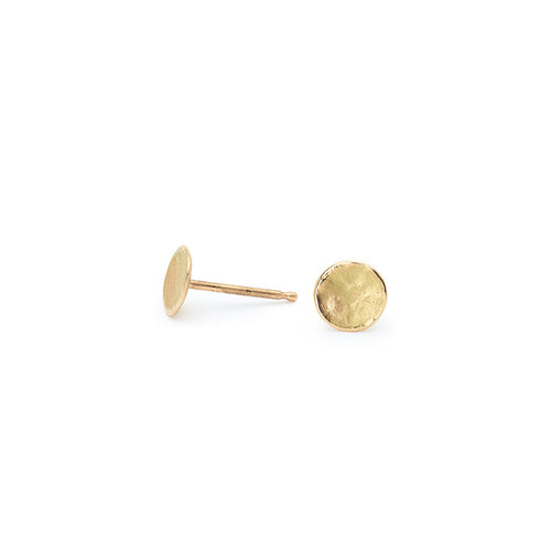Handcrafted gold round Delicate Hammered Stud earring 