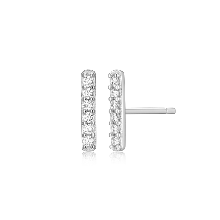 Pair of Lab diamond bar stud earrings on a white background