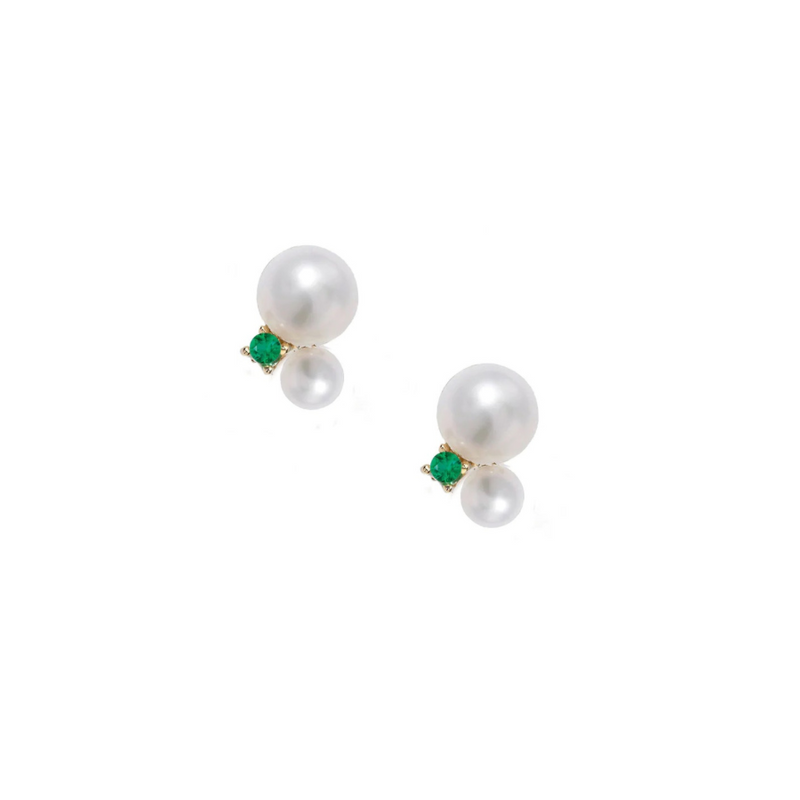Double Pearl Emerald Studs Poppy Finch