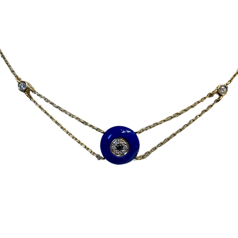14 K Gold Evil Eye Diamond and  Lapis lazuli Necklace