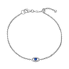 Sterling Silver bracelet with lan diamonds and a lab created sapphire evil eye charm. 