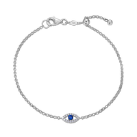 Sterling Silver bracelet with lan diamonds and a lab created sapphire evil eye charm. 
