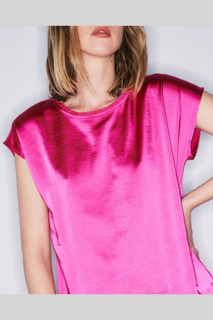 Short Sleeve Ezra Tee Satin Viscose Dress in Pink Glow 