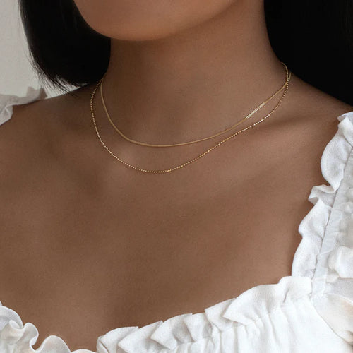 Diamond cut Ball chain necklace on model