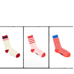 3pairs of socks  in whimsical original graphic  prints in Rose pink & creme . 