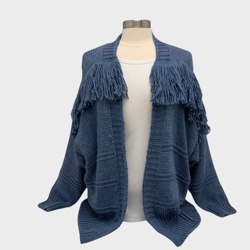 Open front knit blue indigo Cardigan - Astrid Clothing 