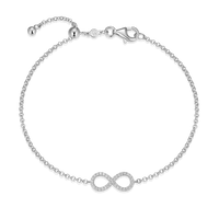 Silver bracelet with an infinity symbol on a white background