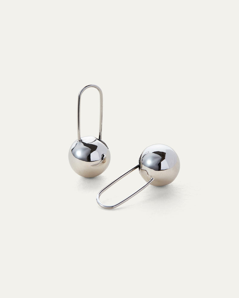 A drop sphere earring in high polish silver- by jenny Bird 