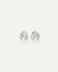 Pair of silver earrings on a white background