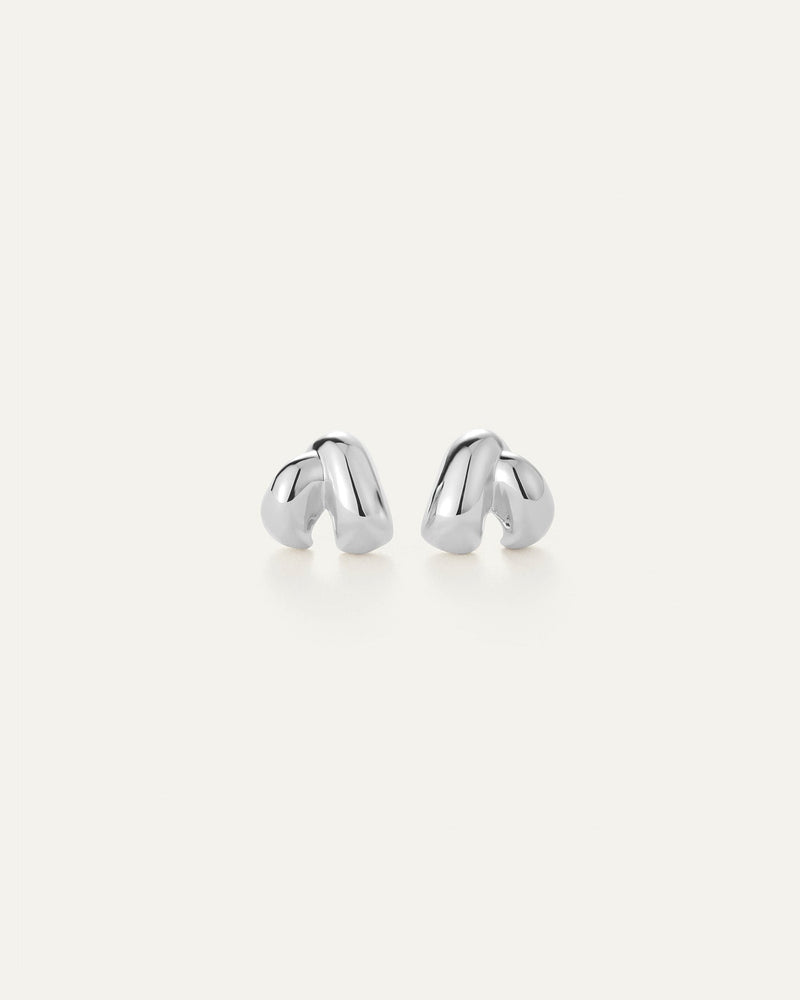 Pair of silver earrings on a white background