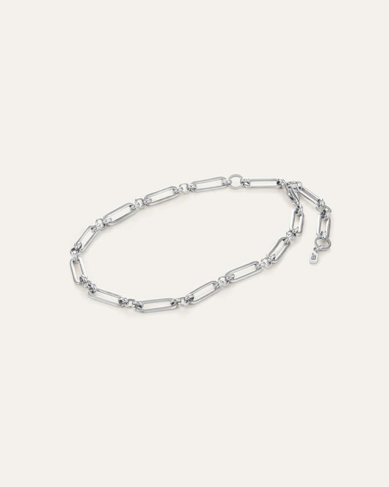 Paper clip link chain 0Silver Slim Mercer Anklet on a white background i