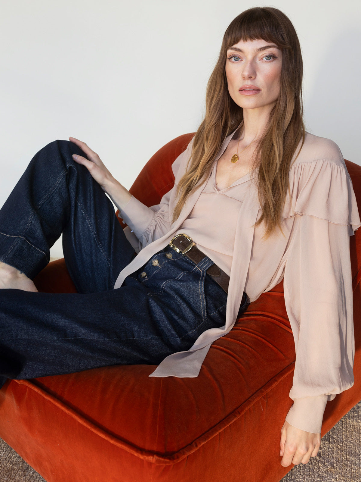 Fade into you ruffle blouse-fawn