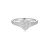 A Pave diamond heart on a silver band, signet-inspired ring. 