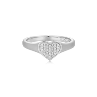 A Pave diamond heart on a silver band, signet-inspired ring. 
