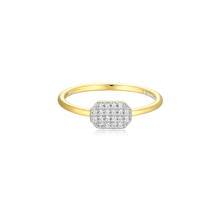 Lab Diamond Dog Tag Ring  in 14k gold-plated sterling silver - 4 rows of diamonds 