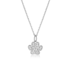 Silver dog  paw print necklace with diamonds on a sterling silver chain. 