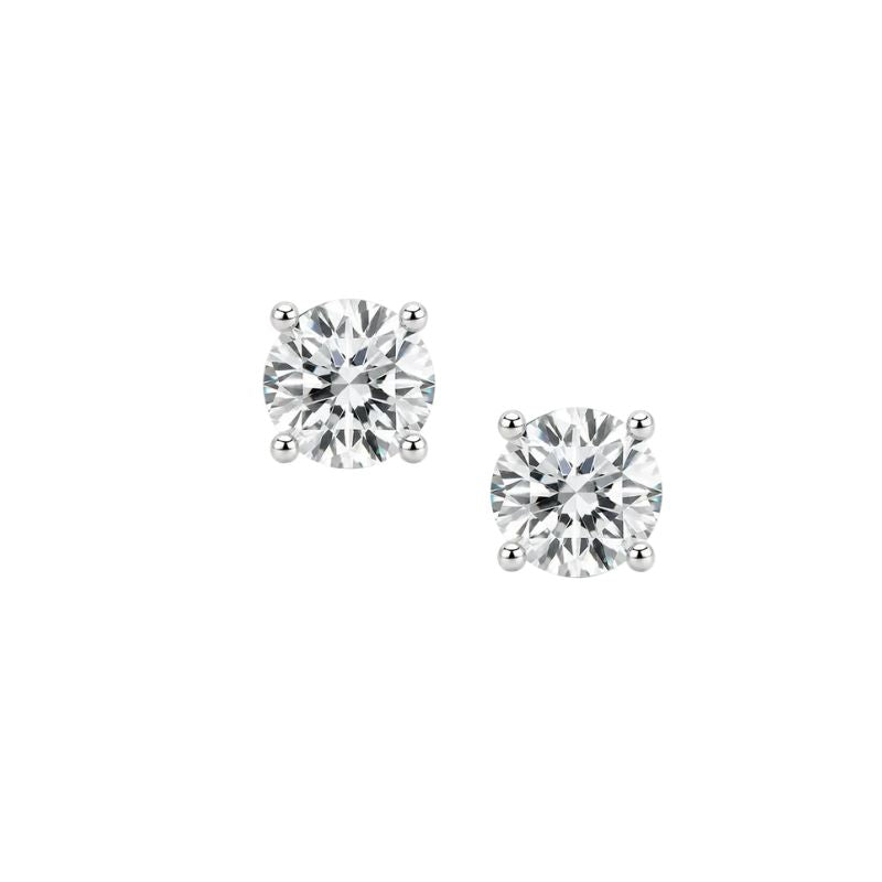 1 CTW Lab diamond stud earrings se in white gold - on a soft background 