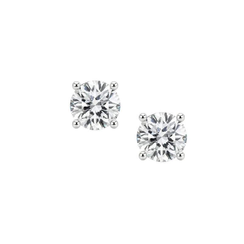 1.5 CTW Lab Diamond Stud Earrings set in white gold on a white background 