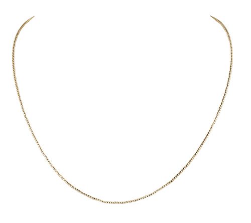 Gold bead chain necklace on a white background