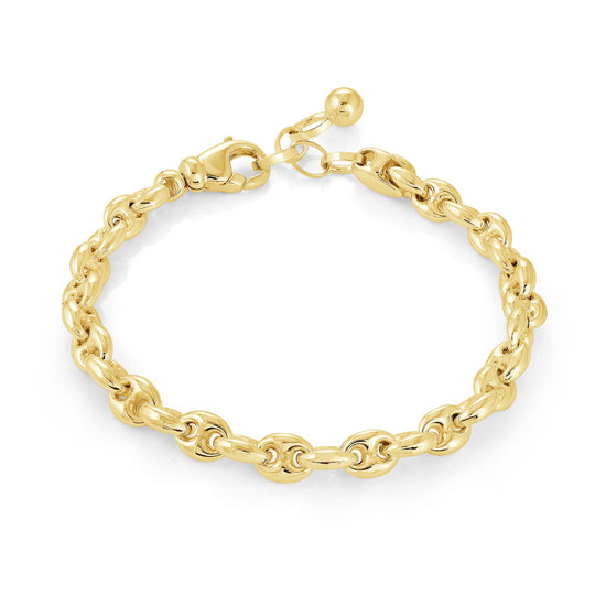A gold plated Silver chain bracelet on a white background