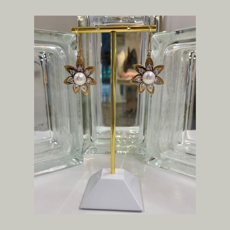 Akoya Pearl and Diamond  Earring