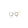 gold plated stud earrings with an open  circle of lab diamonds. 