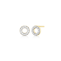 gold plated stud earrings with an open  circle of lab diamonds. 