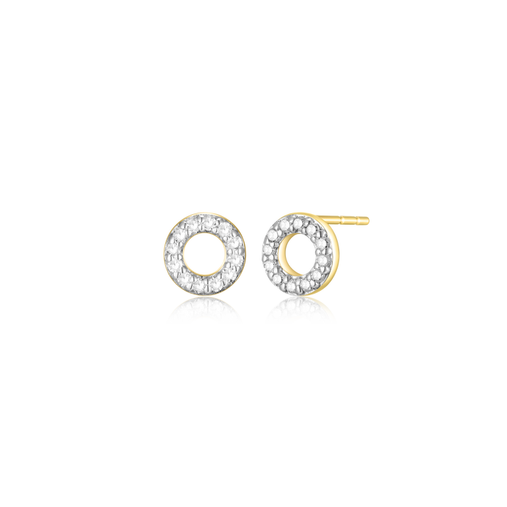 gold plated stud earrings with an open  circle of lab diamonds. 