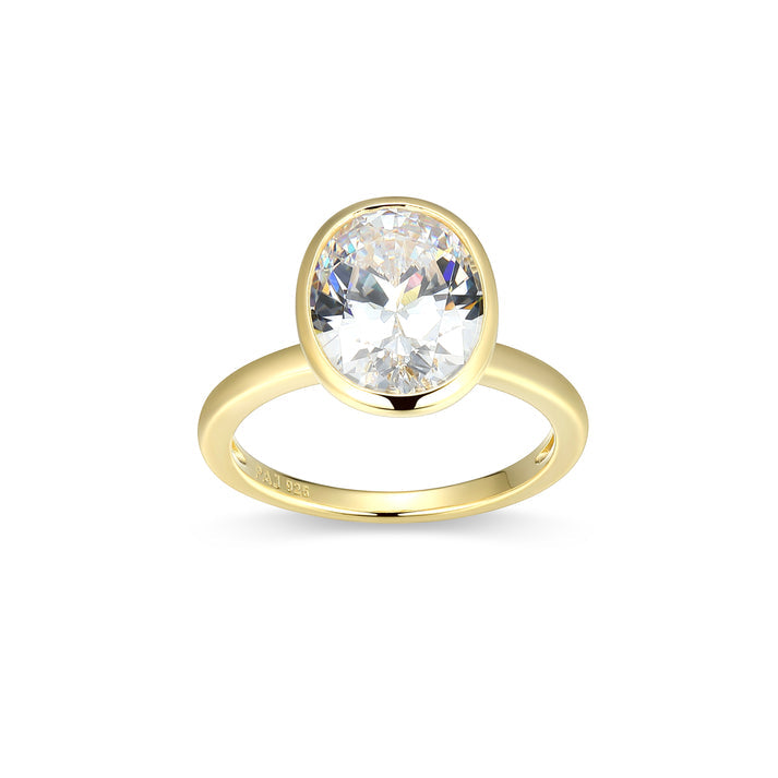 Oval-Cut Cubic Zirconia Solitaire Ring by Reign set in gold plated sterling silver. 