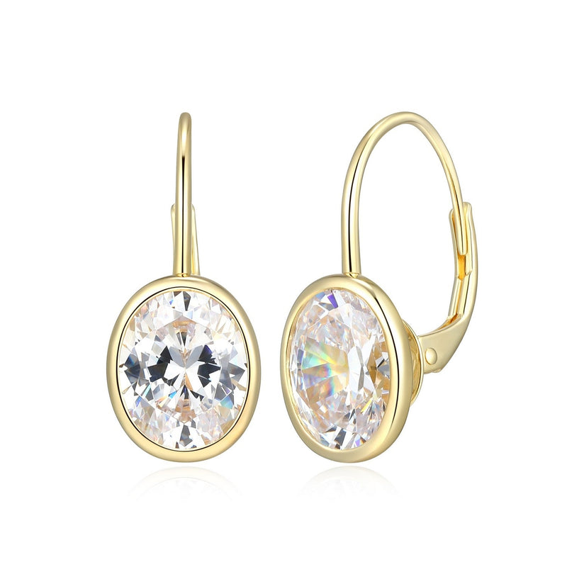 18k Gold plated Sterling Silver earrings with a bezel set oval CZ.&nbsp;