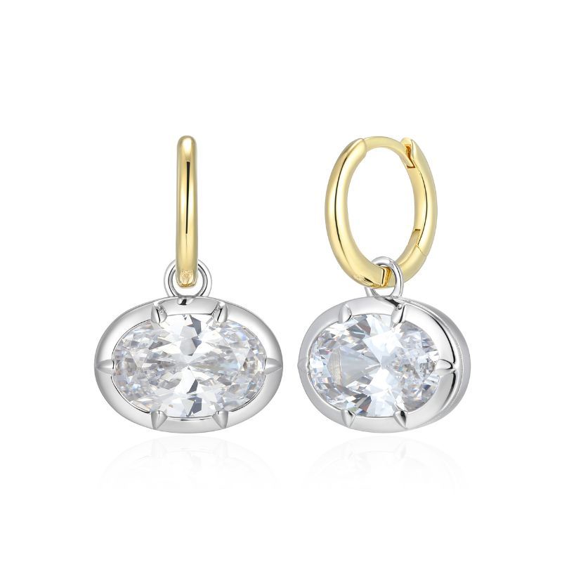 CZ Oval Solitaire 2 in 1 Huggie Earring