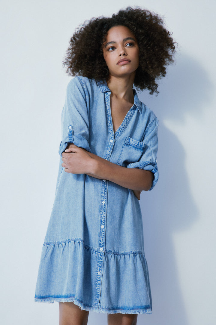 Short  Bleached Denim Dress with button-up front 