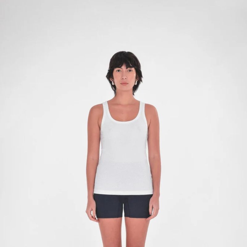 The best in a  basic tank; Mara is a bra friendly with a scoop neckline front and back - White 