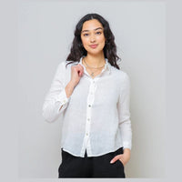 Long Sleeve Linen Shirt - White