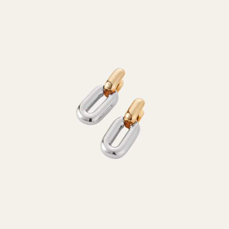 Puffy Detachable Link Earrings  Two Tone