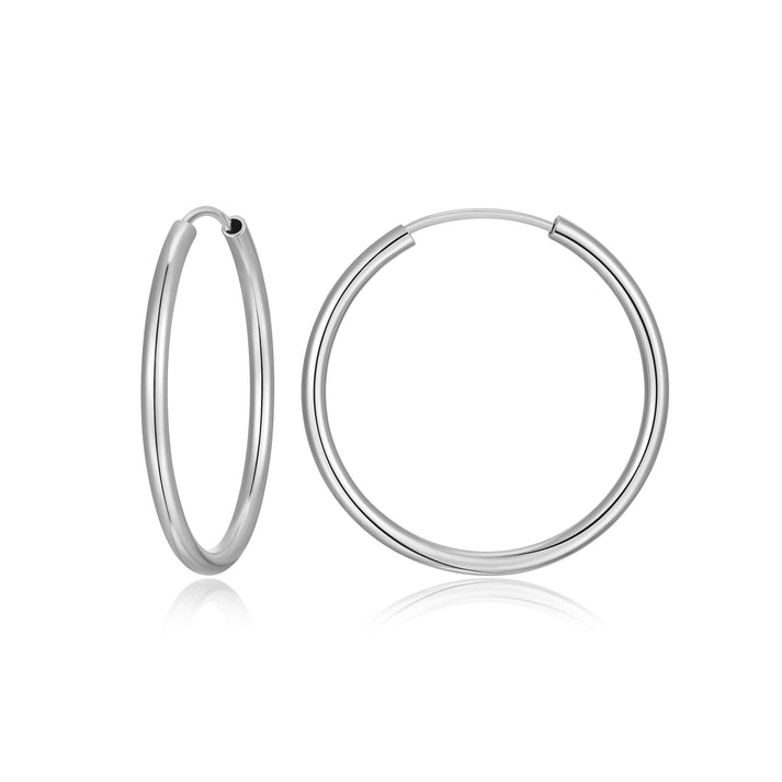 30mm Slim Polished  Sterling Silver Endless Tube Hoops
