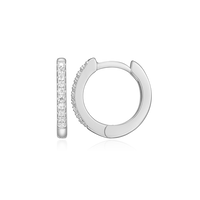 Single Row Lab Diamond  Silver Hoop Earrings