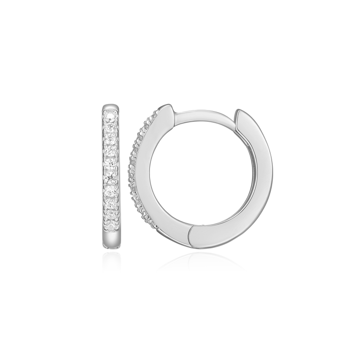 Single Row Lab Diamond  Silver Hoop Earrings