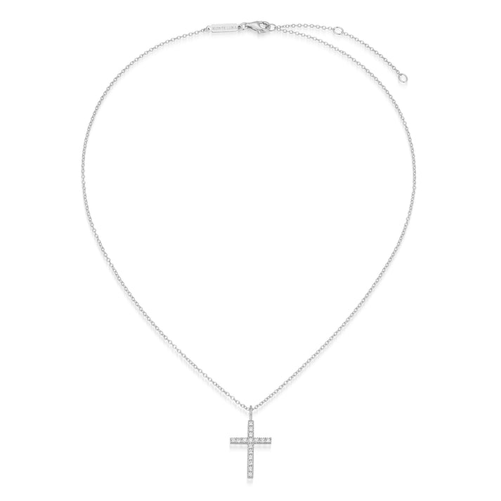Lab Diamond Cross Pendant Necklace Silver