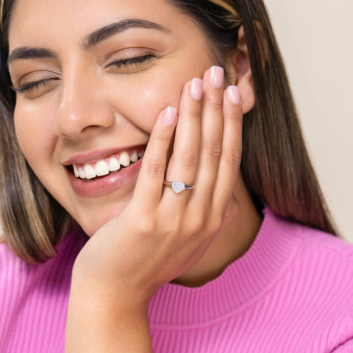 Diamond Pave Heart Signet Ring