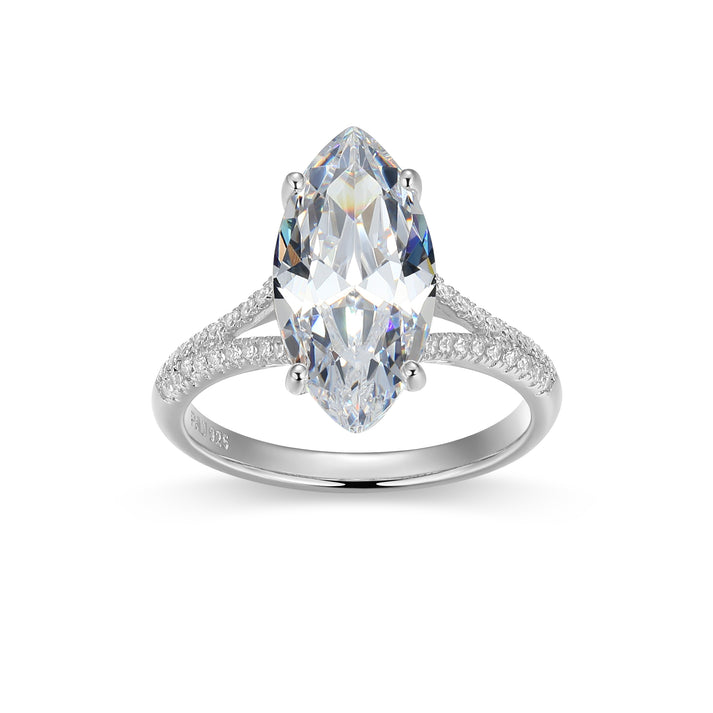 Solitaire Marquise-Cut CZ Ring set in gold plated sterling silver 