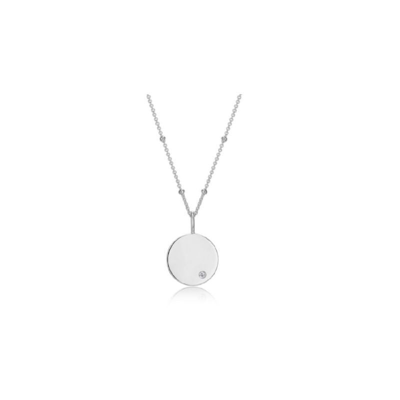 Sterling Silver  Disk with CZ Necklace