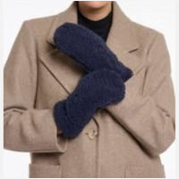 Aleida Faux Fur Mitts in navy charcoal  fold back at top to use fingers.
