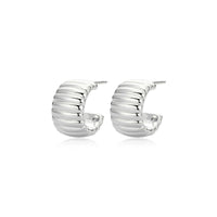 Silver Ribbed Half  Hoop Earrings