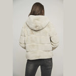 Aza Soft faux fur short hooded jacket. Colour is  a cream beige called Birch  